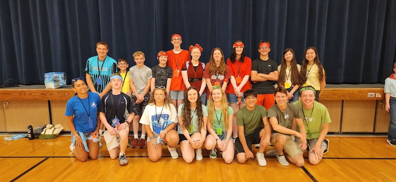 Youth leaders pose together for a picture in the Church gym during the Marysville Washington Stake Primary day camp.