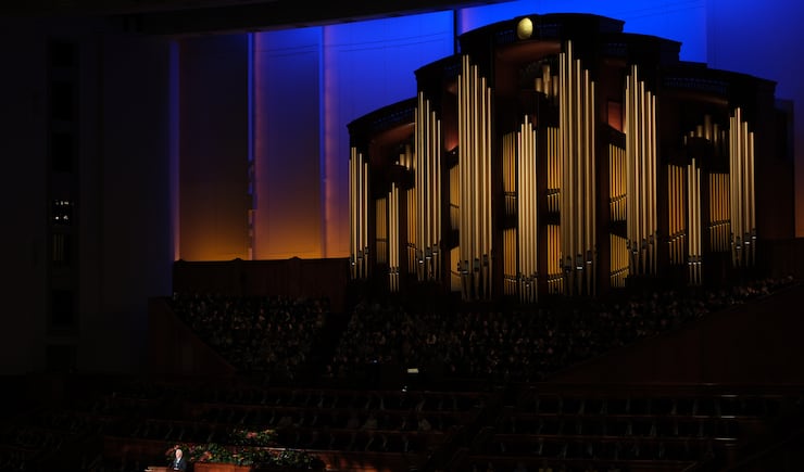 Elder Dieter F. Uchtdorf of the Quorum of the Twelve Apostles speaks during the Saturday evening session of the 194th Annual General Conference of The Church of Jesus Christ of Latter-day Saints on April 6, 2024.