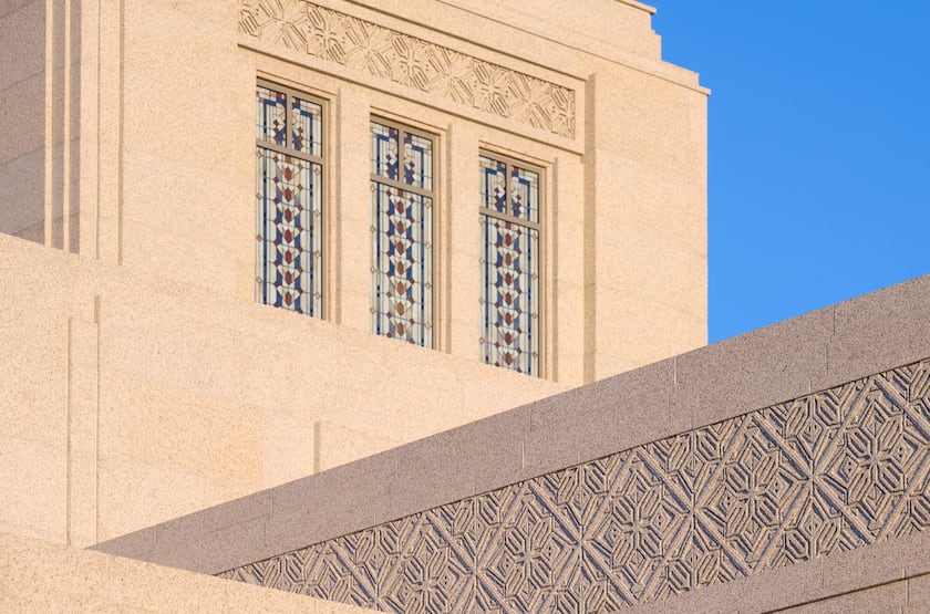 The Helena Montana Temple art glass.
