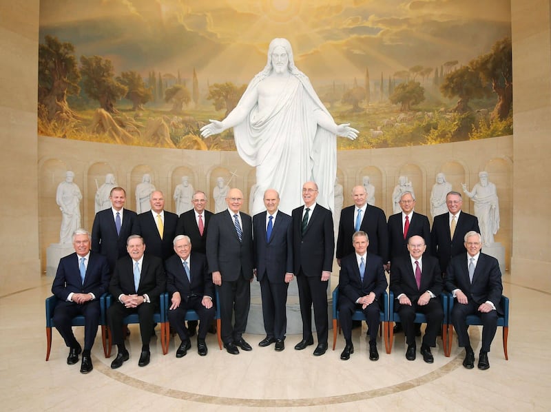 Every member of the First Presidency and the Quorum of the Twelve Apostles posed for an iconic photograph in the Rome Italy Temple Visitors’ Center in Rome, Italy, on Monday, March 11, 2019.