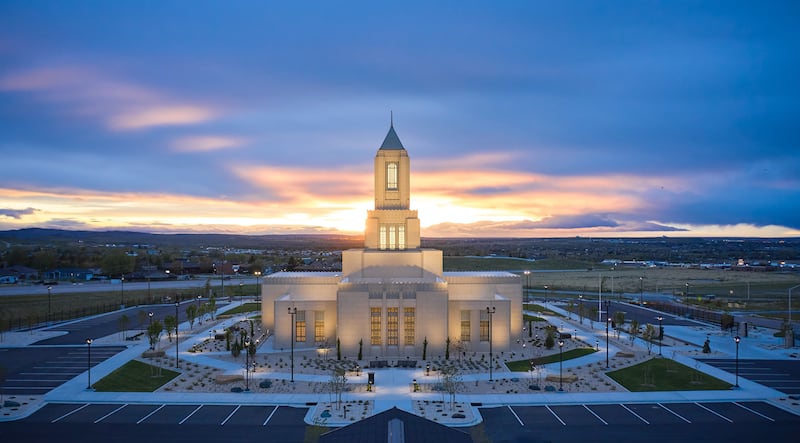 The Casper Wyoming Temple at sunset.