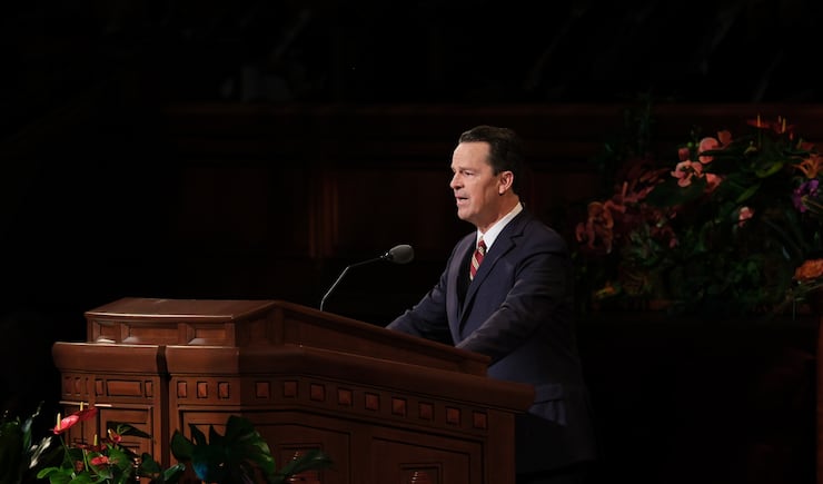 Elder Shayne M. Bowen, General Authority Seventy, speaks during the Saturday evening session of the 194th Annual General Conference of The Church of Jesus Christ of Latter-day Saints on April 6, 2024.