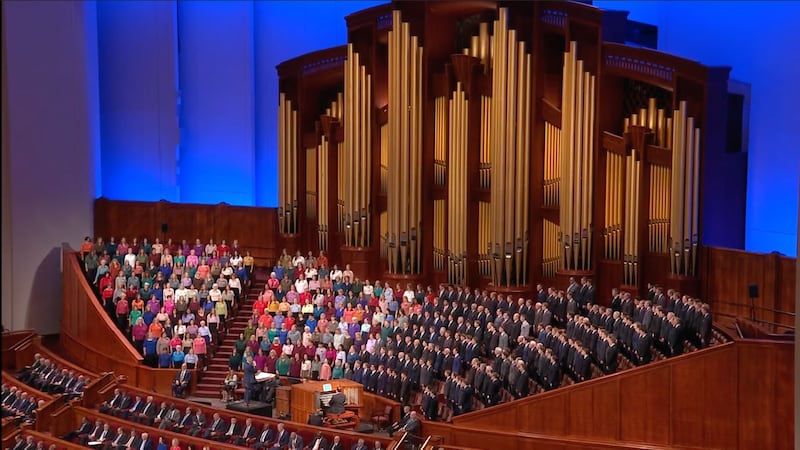 The missionary choir during the Saturday afternoon session of October 2022 general conference includes teaching missionaries, service missionaries and senior missionaries. 