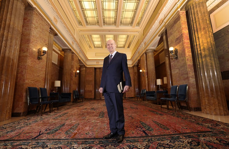 President Russell M. Nelson in the hallway of the Church Administration Building. 