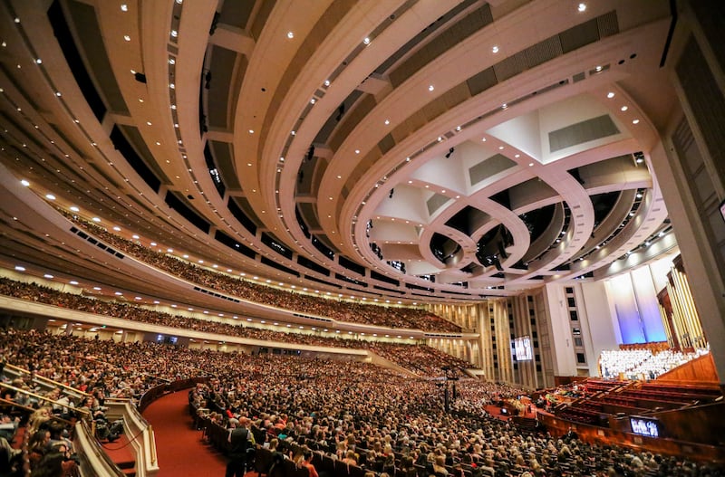 Women pack the Conference Center during the women’s session of the 189th Semiannual General Conference of The Church of Jesus Christ of Latter-day Saints in Salt Lake City on Saturday, Oct. 5, 2019.