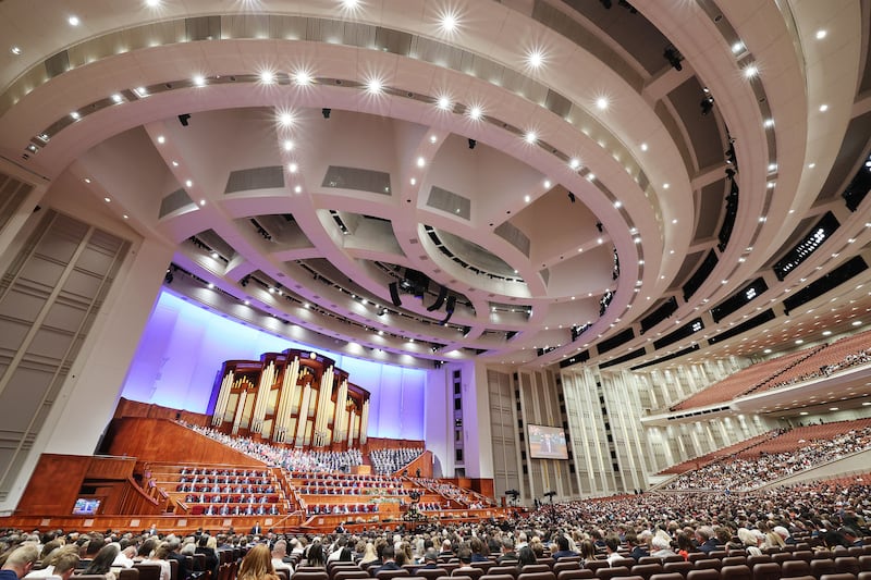 Attendees listen at Saturday afternoon session of the 192nd Semiannual General Conference of The Church of Jesus Christ of Latter-day Saints in Salt Lake City on Saturday, Oct. 1, 2022.